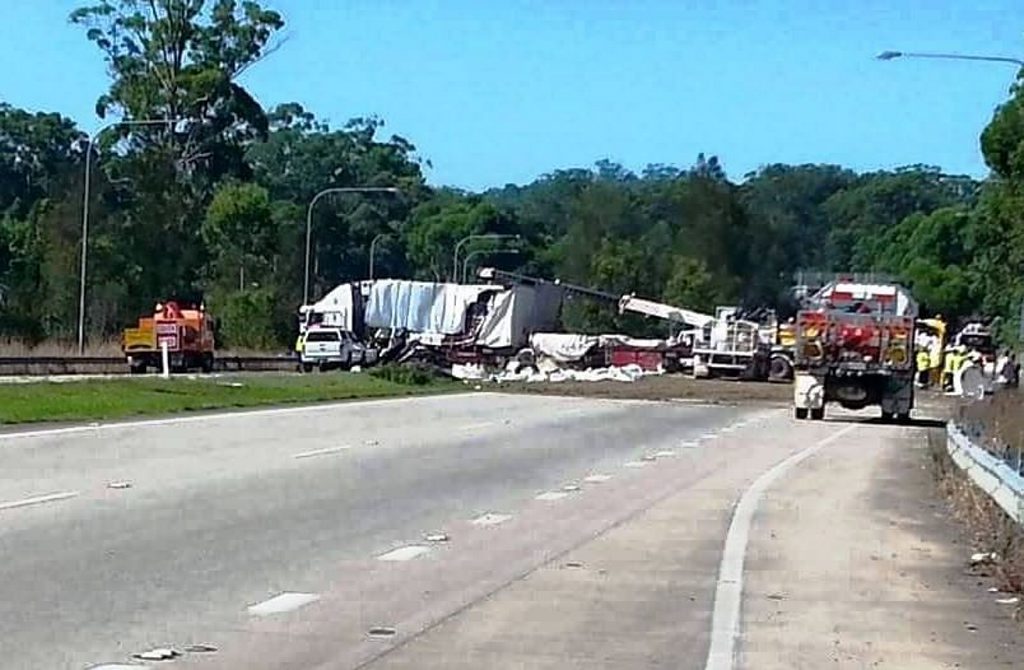 An overturned truck has led to the closure of the Pacific Hwy south of Coffs Harbour this afternoon. An overturned truck has led to the closure of the Pacific Hwy south of Coffs Harbour this afternoon.